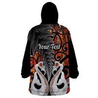 Personalised New Zealand Wearable Blanket Hoodie Te Manaia Mangopare Maori And Fern Orange Style - Wonder Print Shop