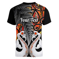 Personalised New Zealand Women V Neck T Shirt Te Manaia Mangopare Maori And Fern Orange Style - Wonder Print Shop