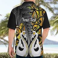 Personalised New Zealand Hawaiian Shirt Te Manaia Mangopare Maori And Fern Gold Style - Wonder Print Shop