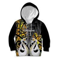Personalised New Zealand Kid Hoodie Te Manaia Mangopare Maori And Fern Gold Style - Wonder Print Shop