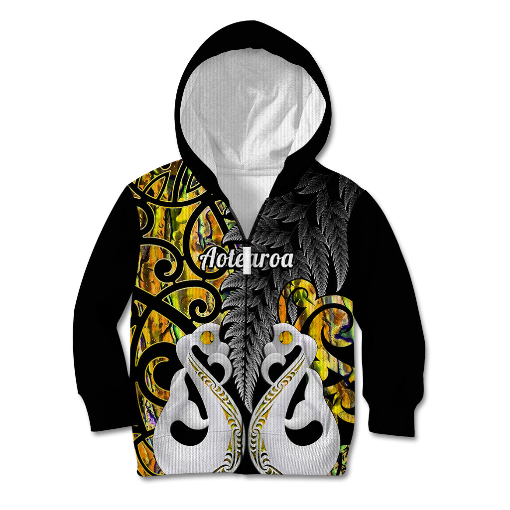 Personalised New Zealand Kid Hoodie Te Manaia Mangopare Maori And Fern Gold Style - Wonder Print Shop
