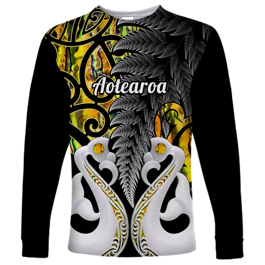 Personalised New Zealand Long Sleeve Shirt Te Manaia Mangopare Maori And Fern Gold Style - Wonder Print Shop