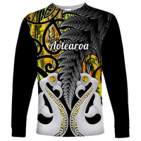 Personalised New Zealand Long Sleeve Shirt Te Manaia Mangopare Maori And Fern Gold Style - Wonder Print Shop