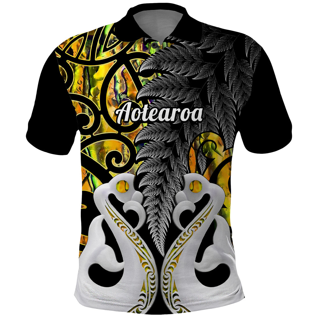 Custom New Zealand Polo Shirt Te Manaia Mangopare Maori And Fern Gold Style - Wonder Print Shop