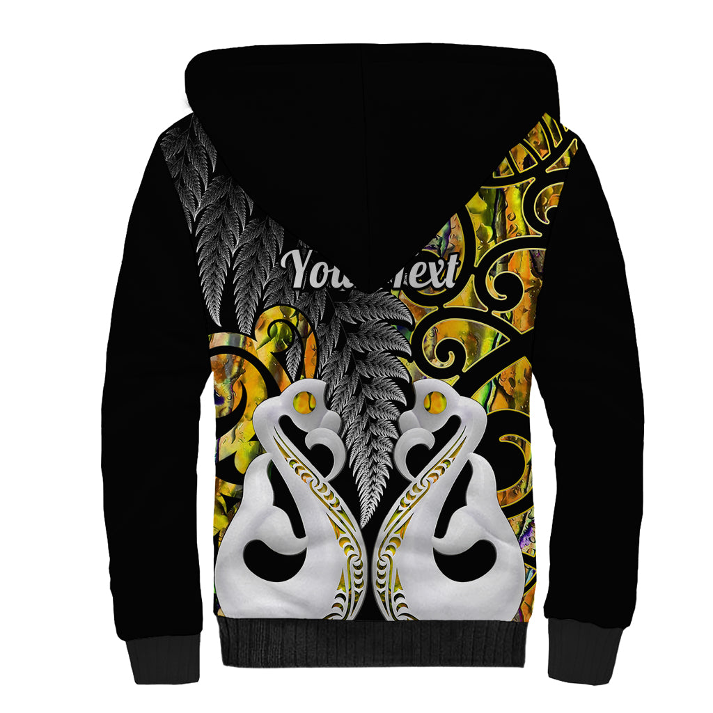Personalised New Zealand Sherpa Hoodie Te Manaia Mangopare Maori And Fern Gold Style - Wonder Print Shop