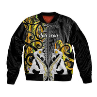 Personalised New Zealand Sleeve Zip Bomber Jacket Te Manaia Mangopare Maori And Fern Gold Style - Wonder Print Shop