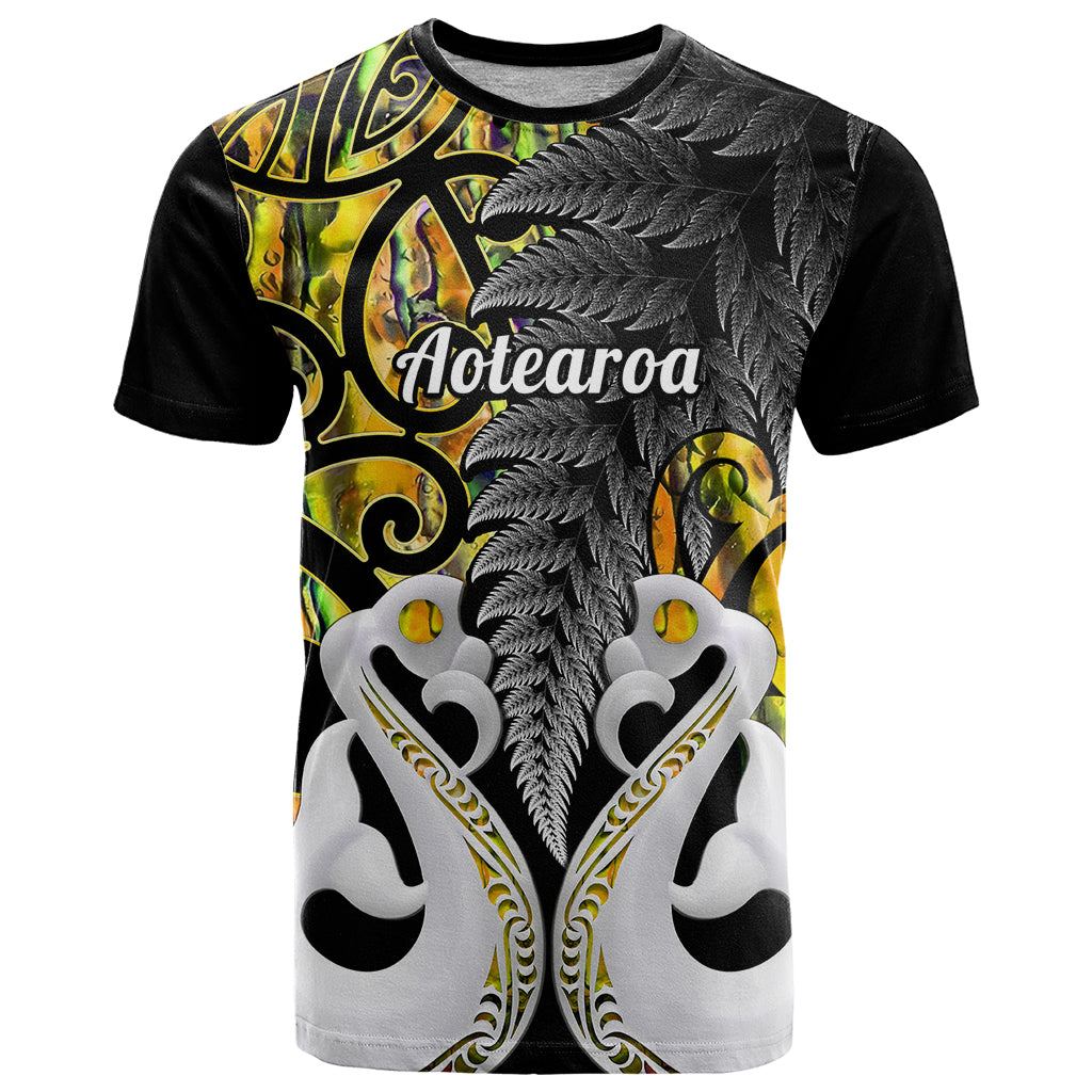 Personalised New Zealand T Shirt Te Manaia Mangopare Maori And Fern Gold Style - Wonder Print Shop