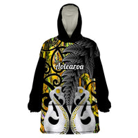 Personalised New Zealand Wearable Blanket Hoodie Te Manaia Mangopare Maori And Fern Gold Style - Wonder Print Shop