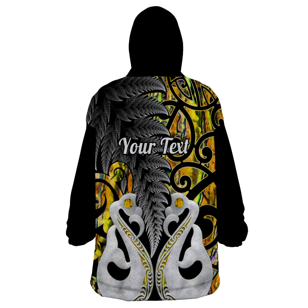 Personalised New Zealand Wearable Blanket Hoodie Te Manaia Mangopare Maori And Fern Gold Style - Wonder Print Shop