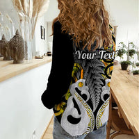 Personalised New Zealand Women Casual Shirt Te Manaia Mangopare Maori And Fern Gold Style - Wonder Print Shop