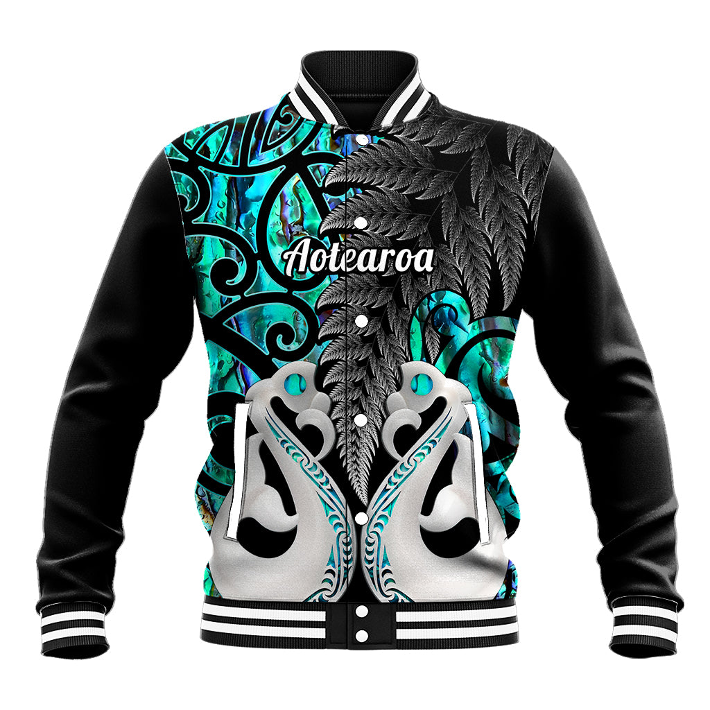 Personalised New Zealand Baseball Jacket Te Manaia Mangopare Maori And Fern Turquoise Style - Wonder Print Shop