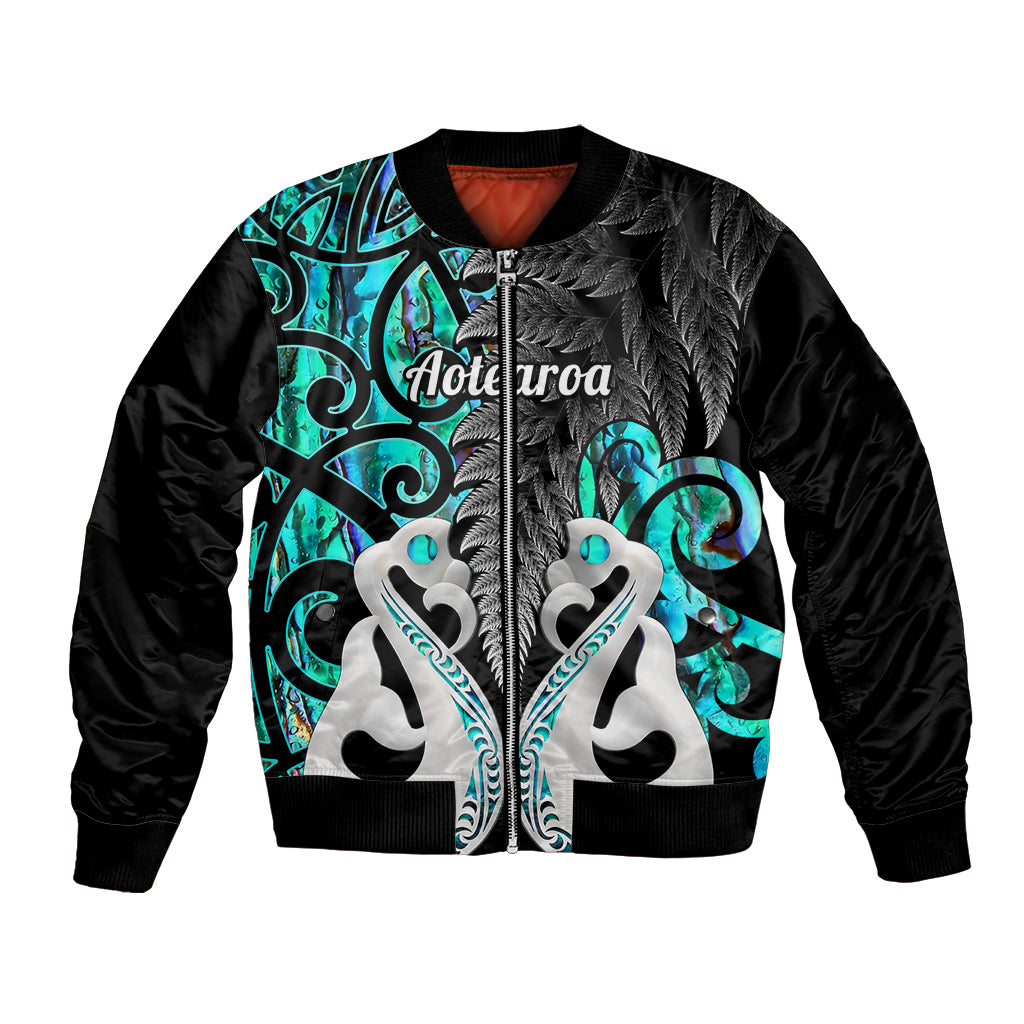 Personalised New Zealand Bomber Jacket Te Manaia Mangopare Maori And Fern Turquoise Style - Wonder Print Shop