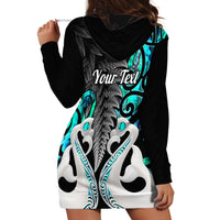 Personalised New Zealand Hoodie Dress Te Manaia Mangopare Maori And Fern Turquoise Style - Wonder Print Shop