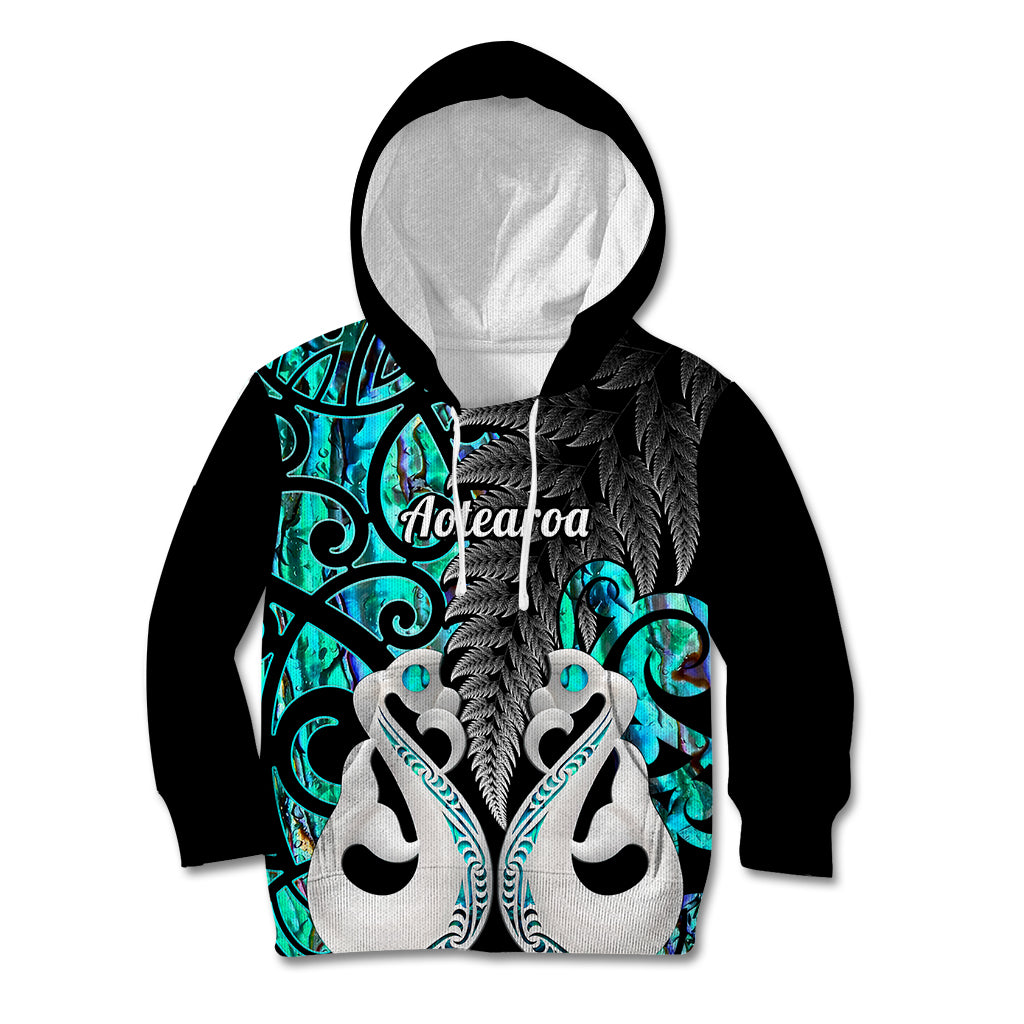Personalised New Zealand Kid Hoodie Te Manaia Mangopare Maori And Fern Turquoise Style - Wonder Print Shop
