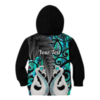 Personalised New Zealand Kid Hoodie Te Manaia Mangopare Maori And Fern Turquoise Style - Wonder Print Shop