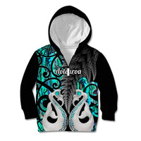 Personalised New Zealand Kid Hoodie Te Manaia Mangopare Maori And Fern Turquoise Style - Wonder Print Shop
