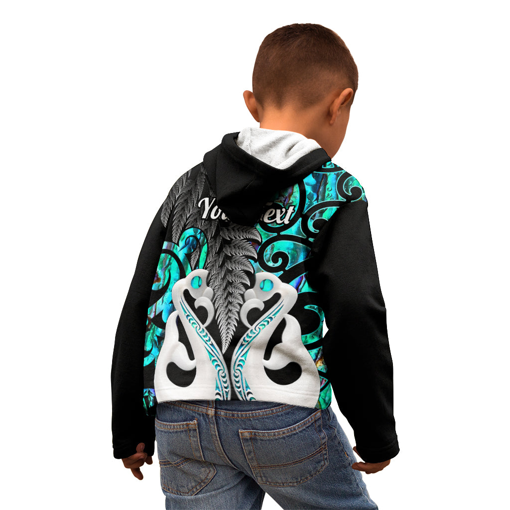 Personalised New Zealand Kid Hoodie Te Manaia Mangopare Maori And Fern Turquoise Style - Wonder Print Shop