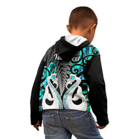 Personalised New Zealand Kid Hoodie Te Manaia Mangopare Maori And Fern Turquoise Style - Wonder Print Shop