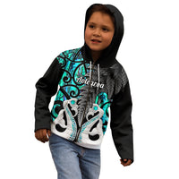 Personalised New Zealand Kid Hoodie Te Manaia Mangopare Maori And Fern Turquoise Style - Wonder Print Shop