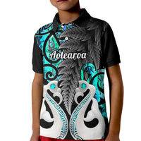 Custom New Zealand Polo Shirt for Kid Te Manaia Mangopare Maori And Fern Turquoise Style - Wonder Print Shop