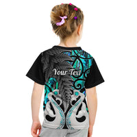 Personalised New Zealand Kid T Shirt Te Manaia Mangopare Maori And Fern Turquoise Style - Wonder Print Shop