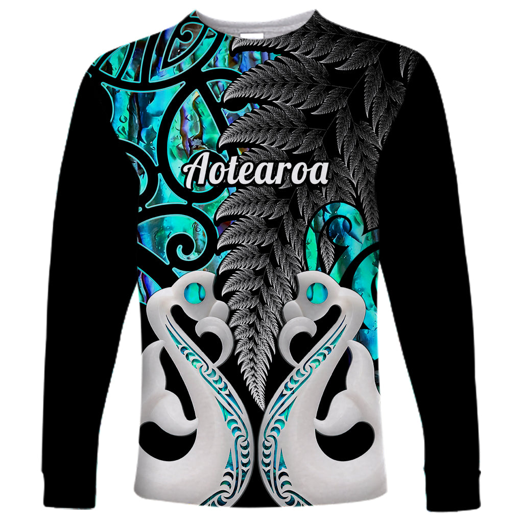 Personalised New Zealand Long Sleeve Shirt Te Manaia Mangopare Maori And Fern Turquoise Style - Wonder Print Shop