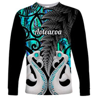 Personalised New Zealand Long Sleeve Shirt Te Manaia Mangopare Maori And Fern Turquoise Style - Wonder Print Shop