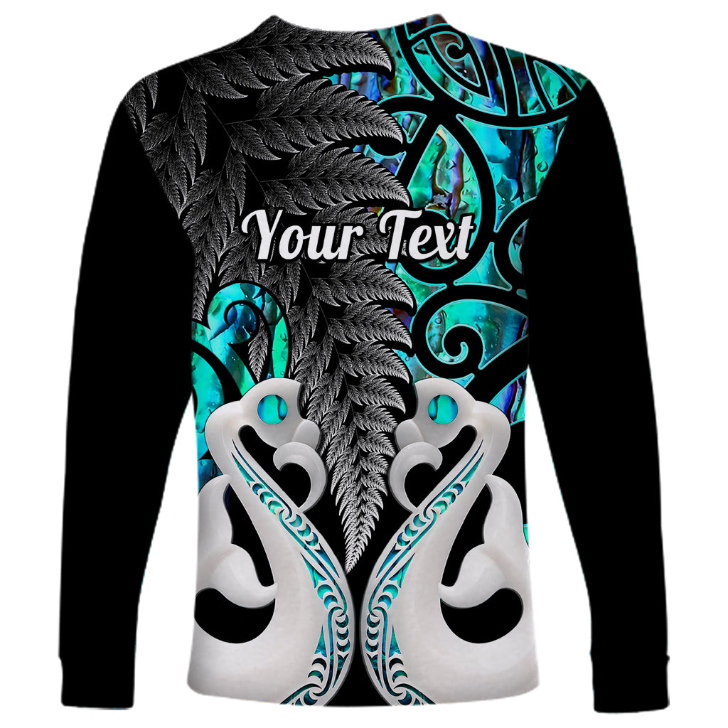 Personalised New Zealand Long Sleeve Shirt Te Manaia Mangopare Maori And Fern Turquoise Style - Wonder Print Shop
