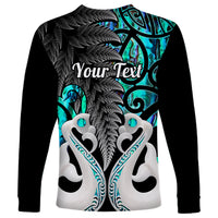 Personalised New Zealand Long Sleeve Shirt Te Manaia Mangopare Maori And Fern Turquoise Style - Wonder Print Shop