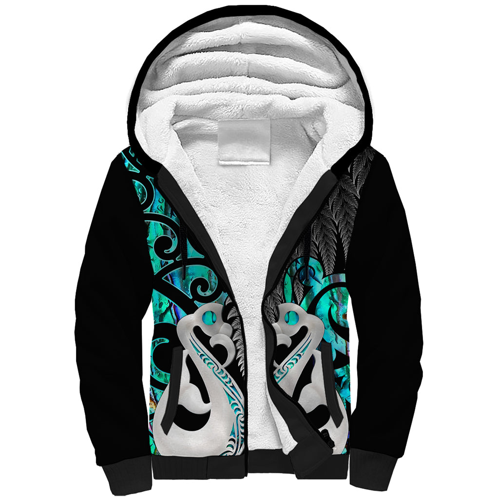 Personalised New Zealand Sherpa Hoodie Te Manaia Mangopare Maori And Fern Turquoise Style - Wonder Print Shop