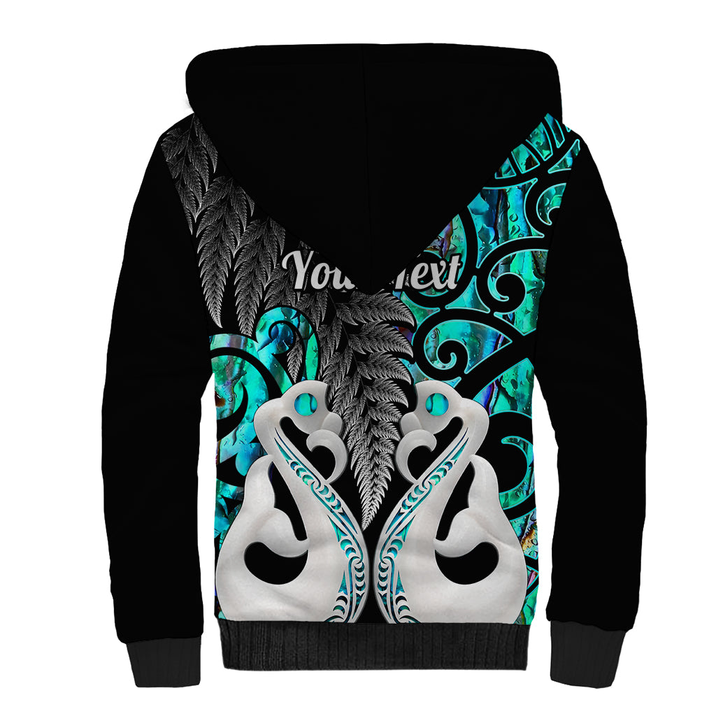 Personalised New Zealand Sherpa Hoodie Te Manaia Mangopare Maori And Fern Turquoise Style - Wonder Print Shop