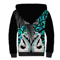 Personalised New Zealand Sherpa Hoodie Te Manaia Mangopare Maori And Fern Turquoise Style - Wonder Print Shop