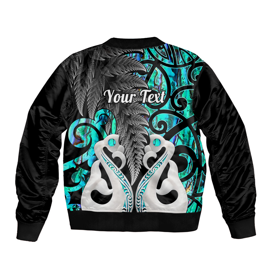 Personalised New Zealand Sleeve Zip Bomber Jacket Te Manaia Mangopare Maori And Fern Turquoise Style - Wonder Print Shop