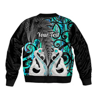 Personalised New Zealand Sleeve Zip Bomber Jacket Te Manaia Mangopare Maori And Fern Turquoise Style - Wonder Print Shop