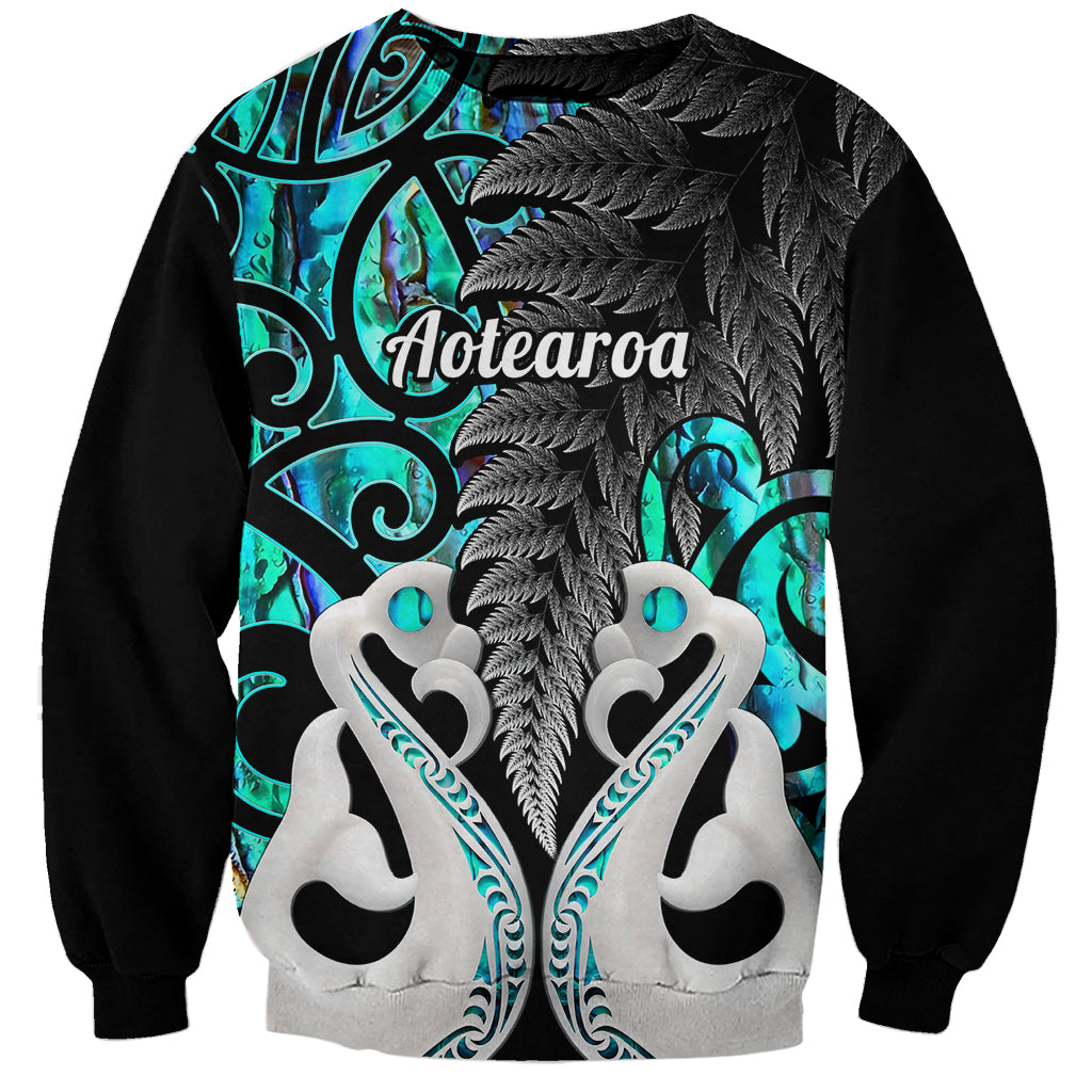 Personalised New Zealand Sweatshirt Te Manaia Mangopare Maori And Fern Turquoise Style - Wonder Print Shop