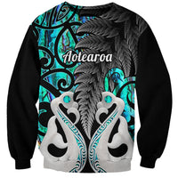 Personalised New Zealand Sweatshirt Te Manaia Mangopare Maori And Fern Turquoise Style - Wonder Print Shop