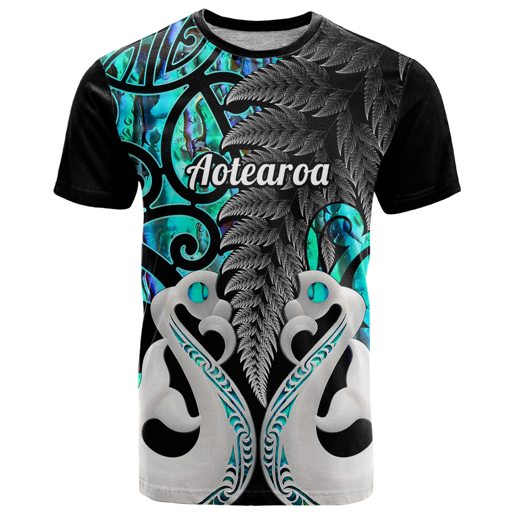 Personalised New Zealand T Shirt Te Manaia Mangopare Maori And Fern Turquoise Style - Wonder Print Shop