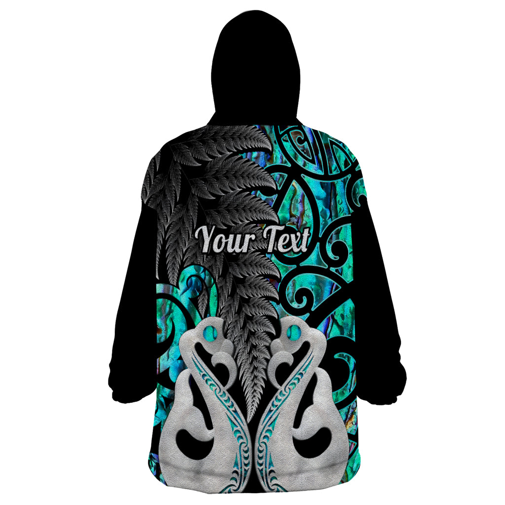 Personalised New Zealand Wearable Blanket Hoodie Te Manaia Mangopare Maori And Fern Turquoise Style - Wonder Print Shop