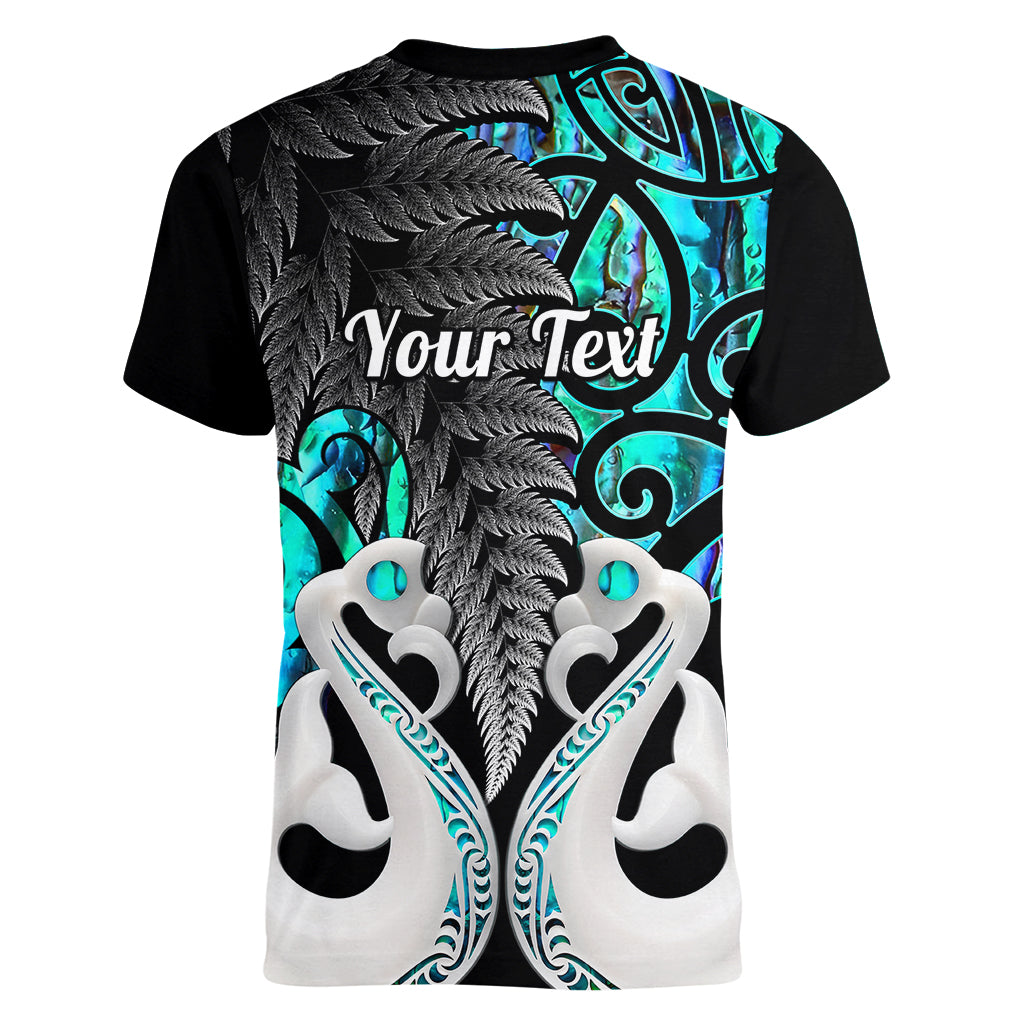 Personalised New Zealand Women V Neck T Shirt Te Manaia Mangopare Maori And Fern Turquoise Style - Wonder Print Shop