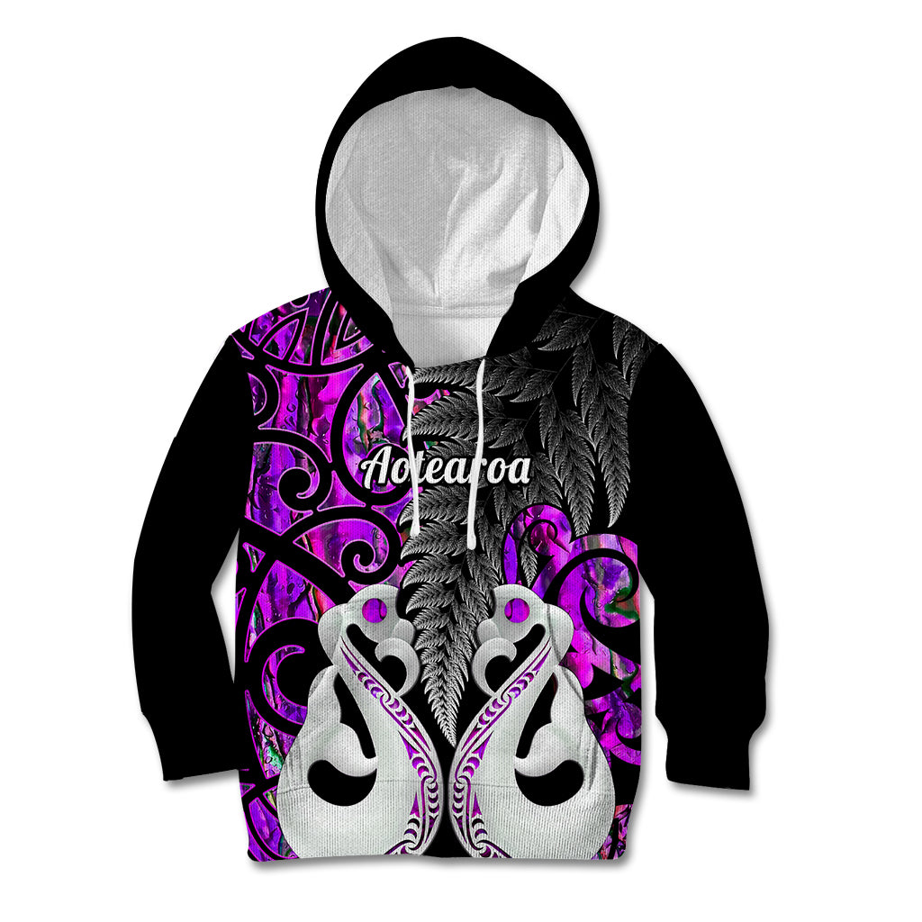 Personalised New Zealand Kid Hoodie Te Manaia Mangopare Maori And Fern Purple Style - Wonder Print Shop
