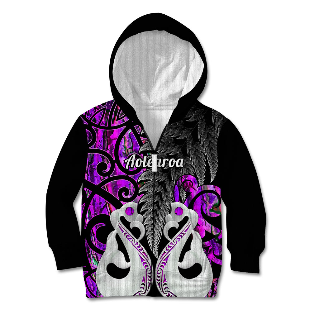 Personalised New Zealand Kid Hoodie Te Manaia Mangopare Maori And Fern Purple Style - Wonder Print Shop