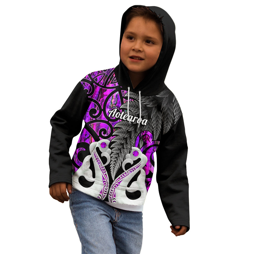 Personalised New Zealand Kid Hoodie Te Manaia Mangopare Maori And Fern Purple Style - Wonder Print Shop