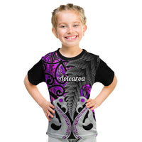Personalised New Zealand Kid T Shirt Te Manaia Mangopare Maori And Fern Purple Style - Wonder Print Shop