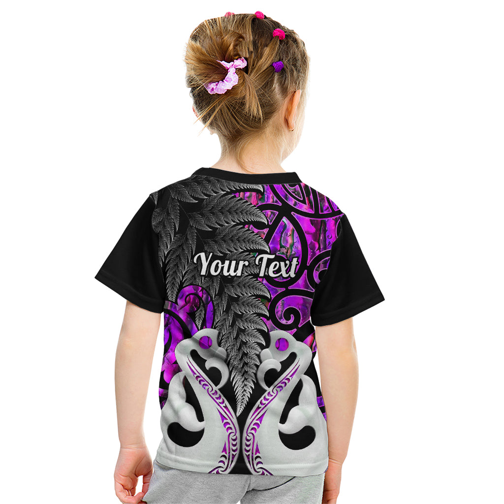 Personalised New Zealand Kid T Shirt Te Manaia Mangopare Maori And Fern Purple Style - Wonder Print Shop