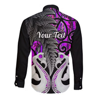 Personalised New Zealand Long Sleeve Button Shirt Te Manaia Mangopare Maori And Fern Purple Style - Wonder Print Shop
