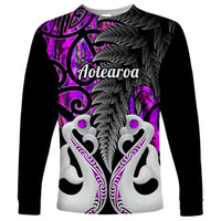 Personalised New Zealand Long Sleeve Shirt Te Manaia Mangopare Maori And Fern Purple Style - Wonder Print Shop