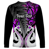 Personalised New Zealand Long Sleeve Shirt Te Manaia Mangopare Maori And Fern Purple Style - Wonder Print Shop