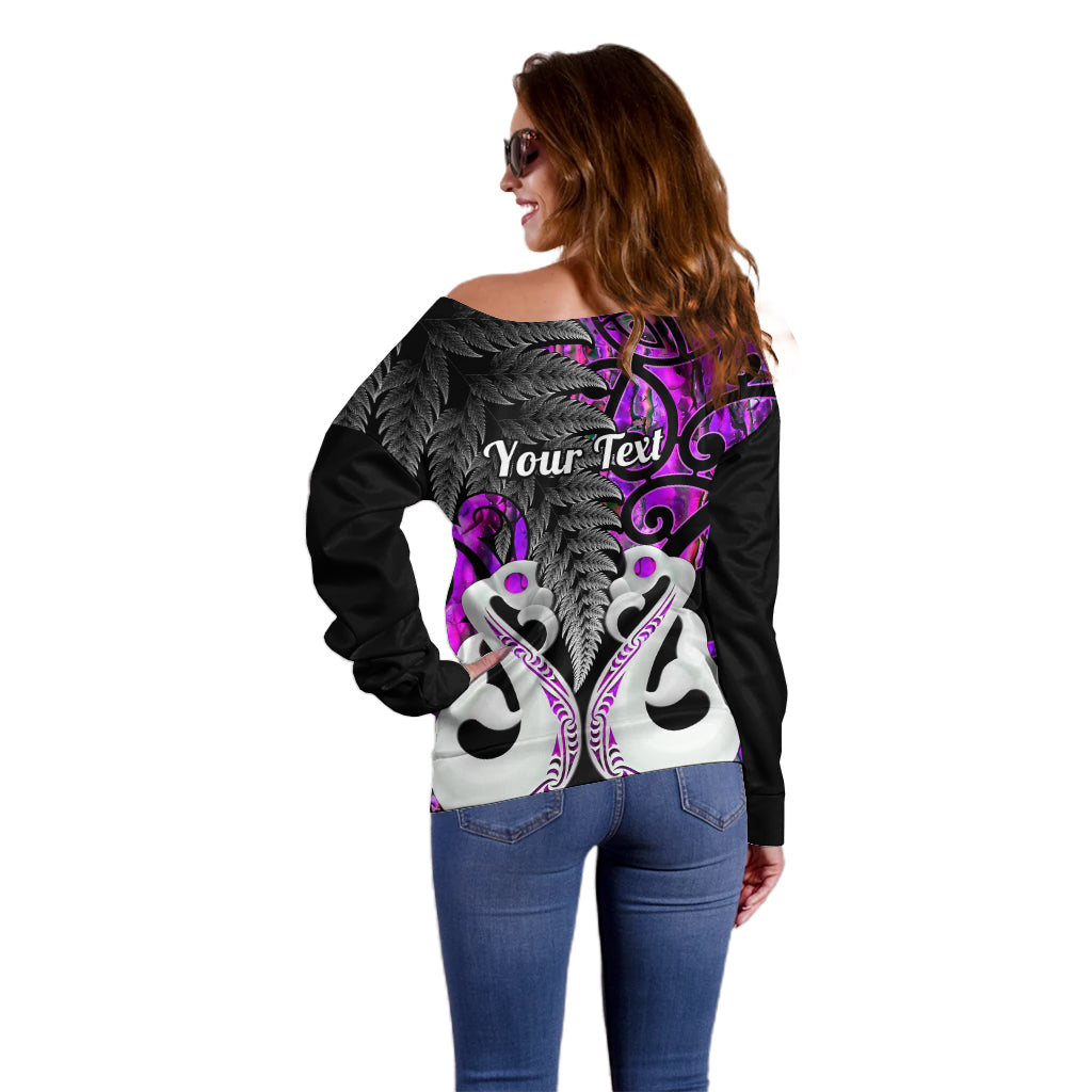 Personalised New Zealand Off Shoulder Sweater Te Manaia Mangopare Maori And Fern Purple Style - Wonder Print Shop