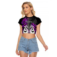 Personalised New Zealand Raglan Cropped T Shirt Te Manaia Mangopare Maori And Fern Purple Style - Wonder Print Shop