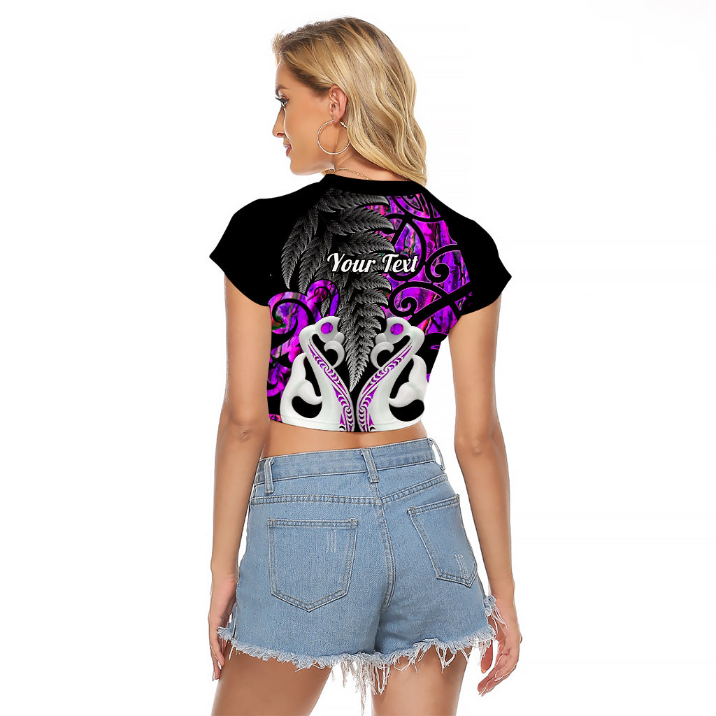 Personalised New Zealand Raglan Cropped T Shirt Te Manaia Mangopare Maori And Fern Purple Style - Wonder Print Shop